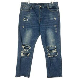 RUE 21 PREMIUM Men's Blue Distressed Jeans 42x34 Loose Fit Supreme Flex NWOT